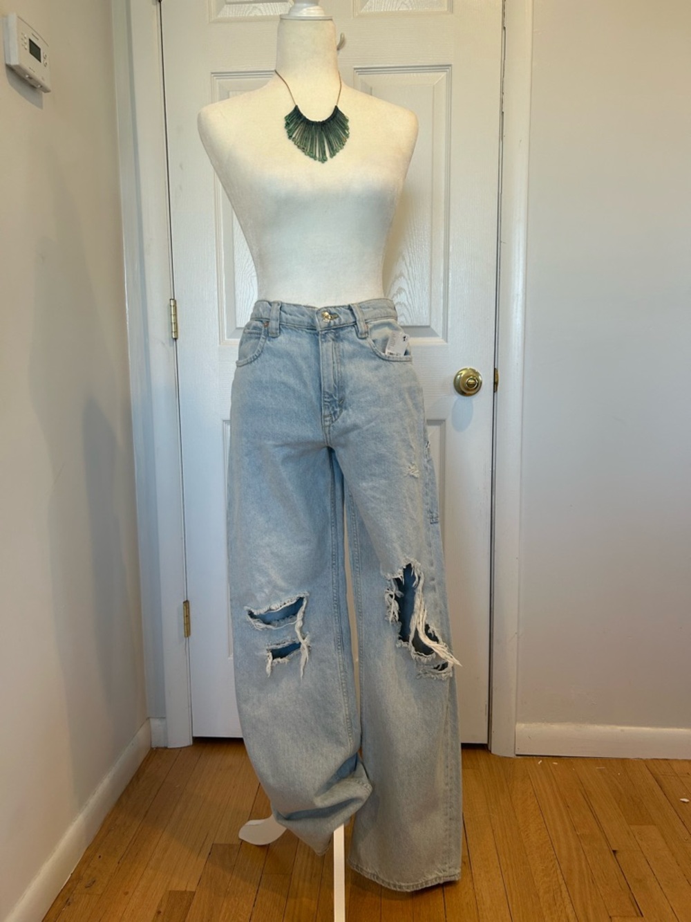 Free People Butter Soft Wash Distressed Wide-Leg Women’s Jeans - Light Blue